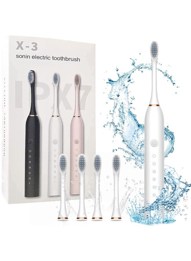 Joudi Sonic Electric Toothbrushes, USB Rechargeable Ultrasonic Tooth Brush with 4 Brush Heads 6 Cleaning Modes and Smart Timer IPX7 Waterproof Cleaning Toothbrushes for Adults and Kids（White） - Image 1